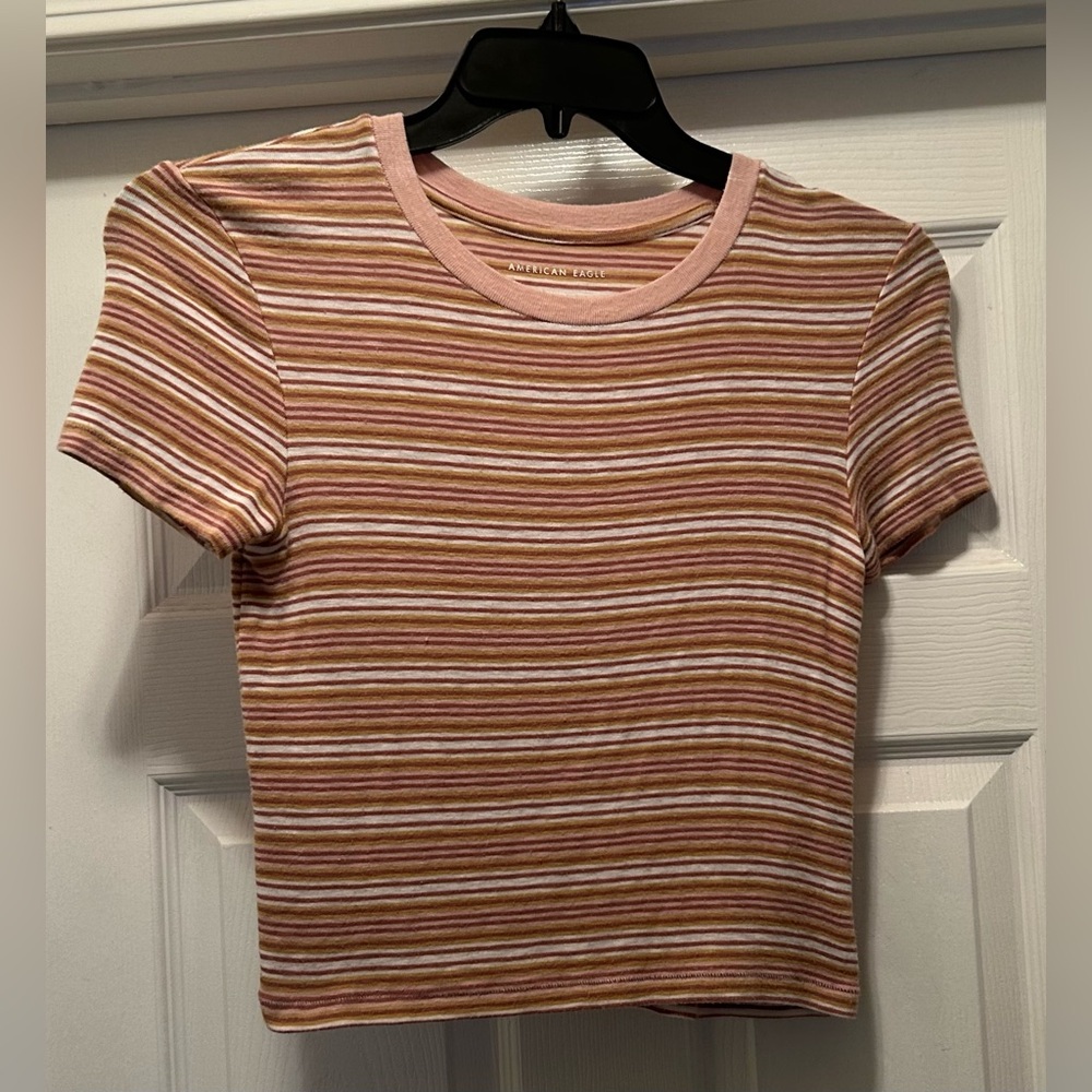 American Eagle Outfitters Pink and Brown Striped Tshirt